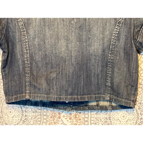 Guess Womens Denim Cropped Jacket Size L Short Sleeve Button Front - Picture 7 of 11